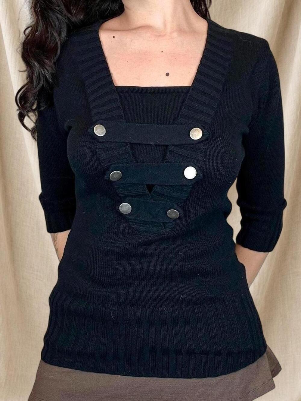 Black knit sweater top with 3/4 sleeves